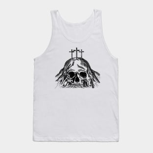 Mount Calvary near Jerusalem, in the shape of a skull, three crosses on top Tank Top